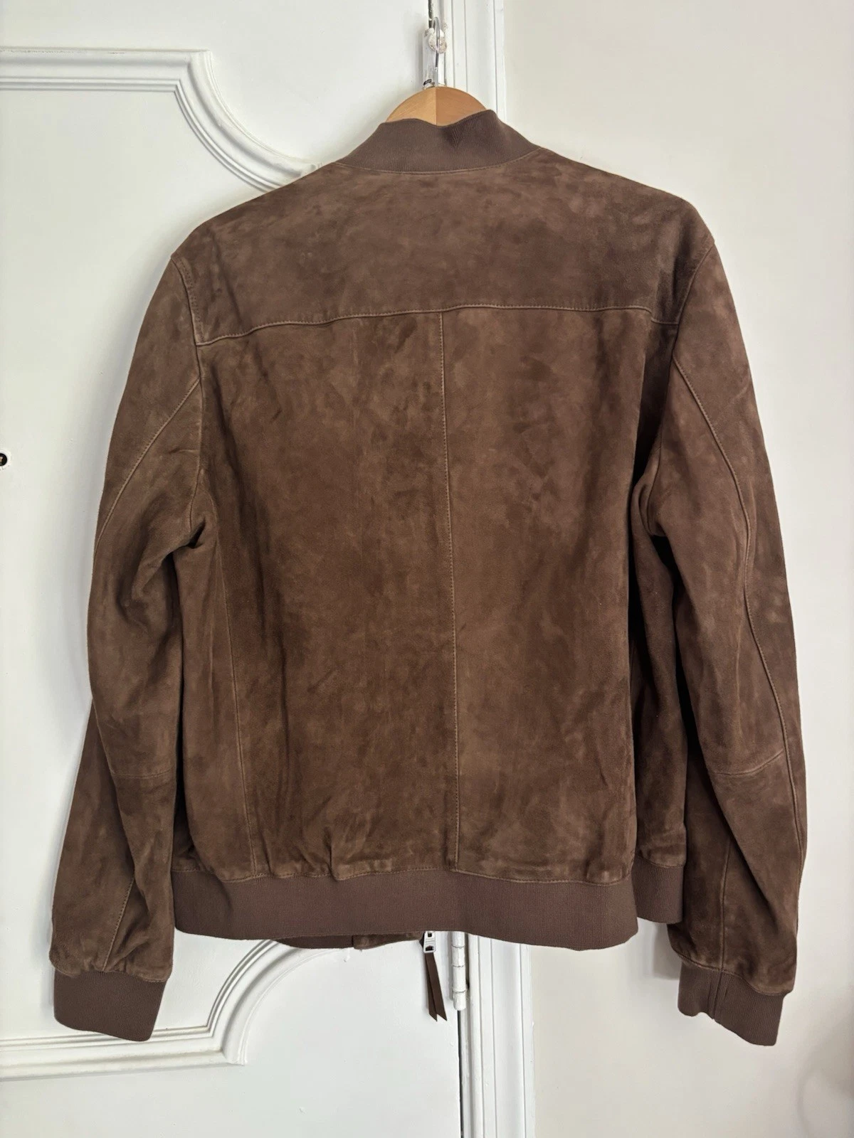 ALLSAINTS Kemble 2XL Suede Bomber Jacket Brown Full Zip Band Collar Solid image 6