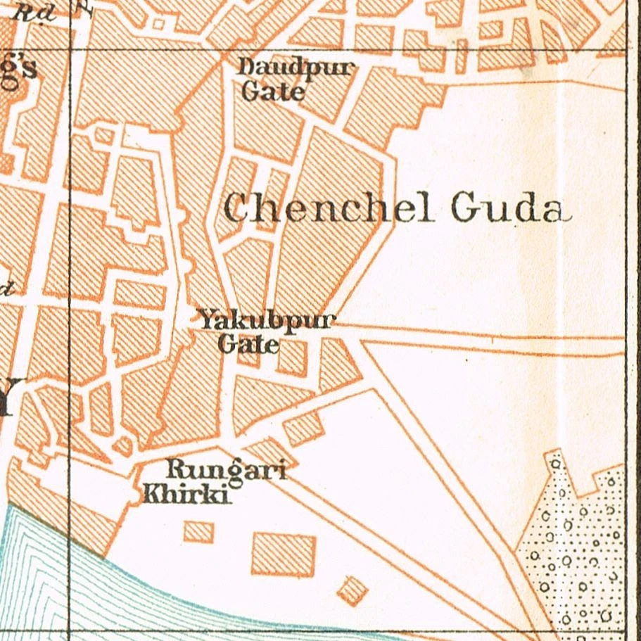 Hyderabad Haidarābād 1914 INDIA MAPA ORIGINAL ANTIGUO PLANO DE LA CIUDAD TELLANGANA Foto 3 de 4