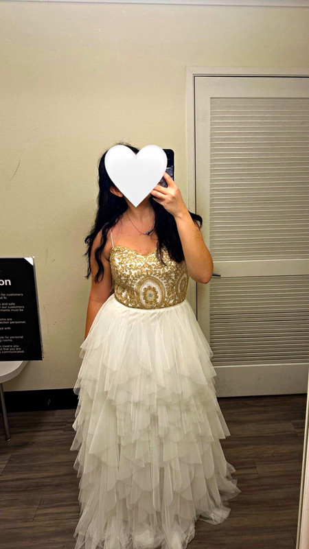 Say Yes Ivory/Gold Sweetheart Ball Gown Tulle Wedding Dress Beaded Corset Back