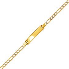 14K White Pave Gold 5mm Baby ID Bracelet 3mm Figaro Chain 6" Engraving Available