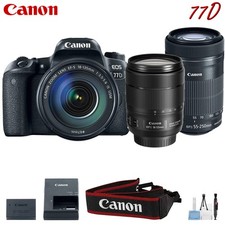Canon EOS 77D Digital SLR Camera 18-135mm 55-250mm Lenses Kit Intl Model