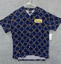 Modelo Blue Patterned Short Sleeve Button Down Shirt New Comfy