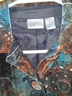 Chico's Women's Paisley Button-Front Collared Lined  Jacket Size 1 Brown Blue