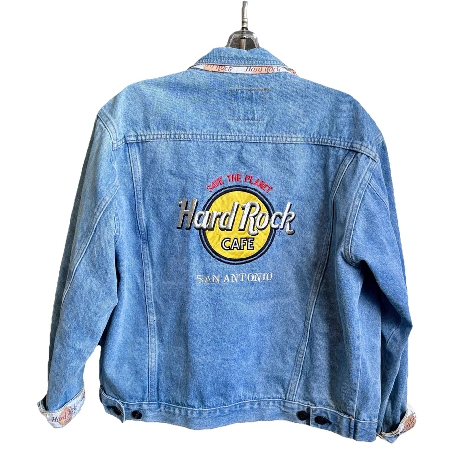 VTG 90s Hard Rock Cafe San Antonio Texas Embroidered Denim Jean Jacket Womens 12 - Image 2 of 4
