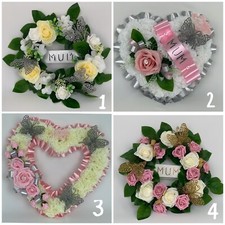 Artificial silk funeral flower heart memorial wreath grave tribute mothers gran 