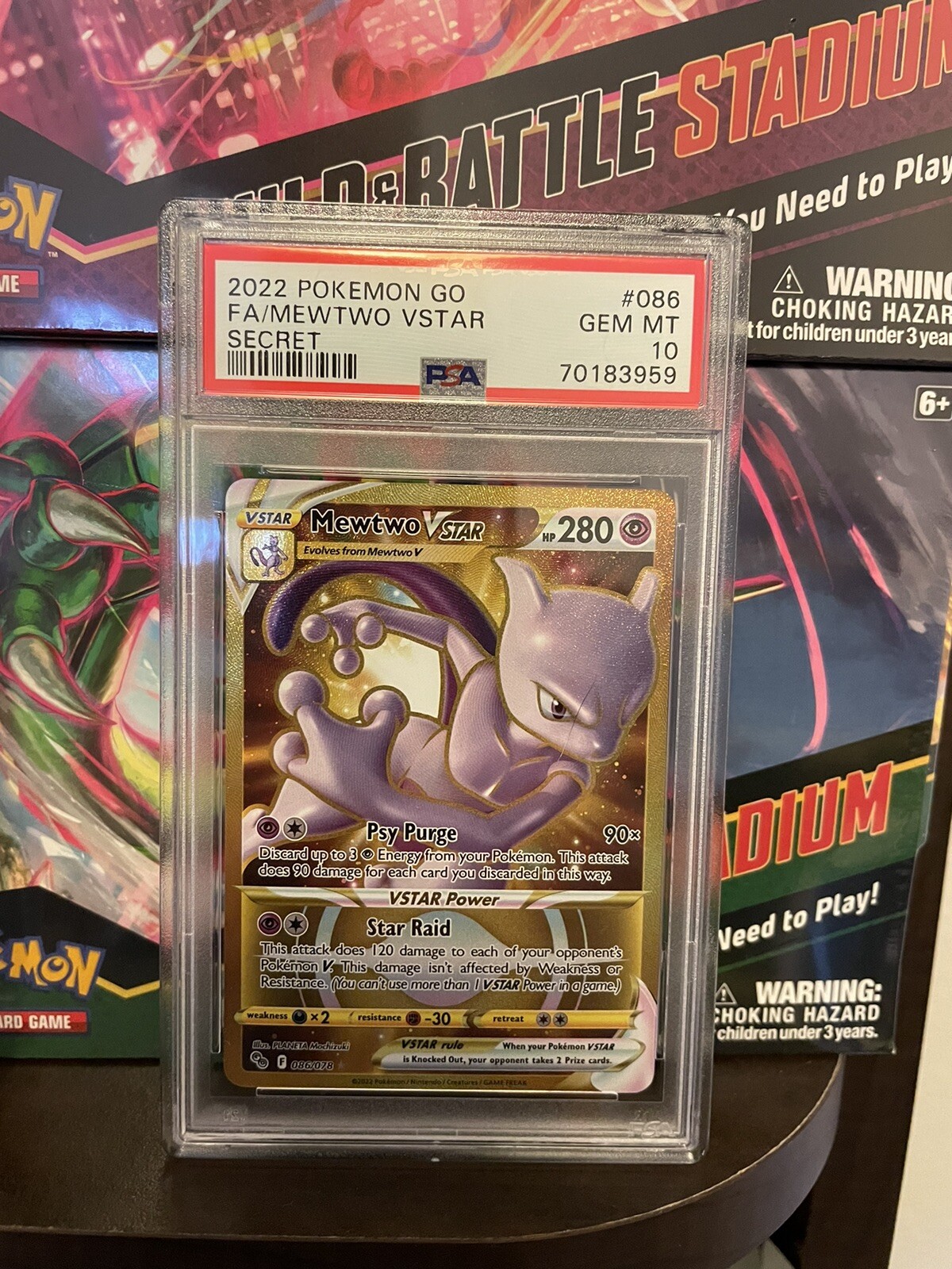 2022 Pokemon Go Mewtwo Vstar 086/078 Secret Gold Full Art PSA 9 MINT