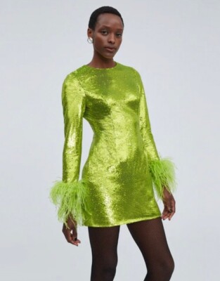 green sequin dress with black tights Sequin-Detailed Black Mini Dress