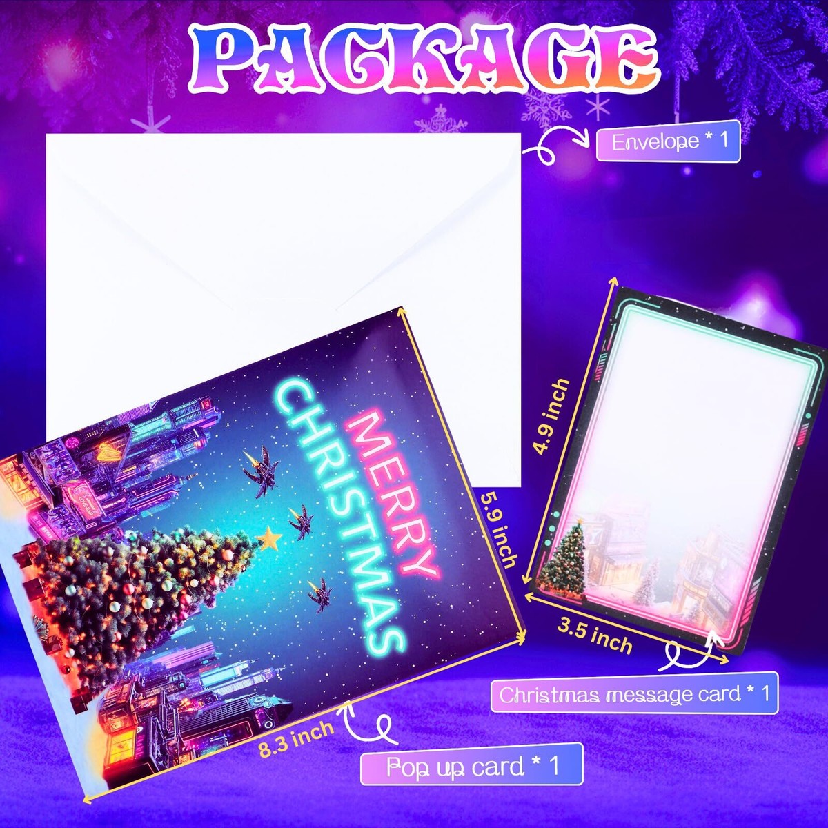 3D Musical Christmas Pop-Up Card With LED Lights - Merry Christmas Greeting Card With Envelope