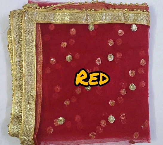 AMIIRAH NET DUPATTA WITH GOLD SEQUIN WORK/NET VEILS/SHAWL/SCARVES/ DIWALI/EID - Image 2 of 4