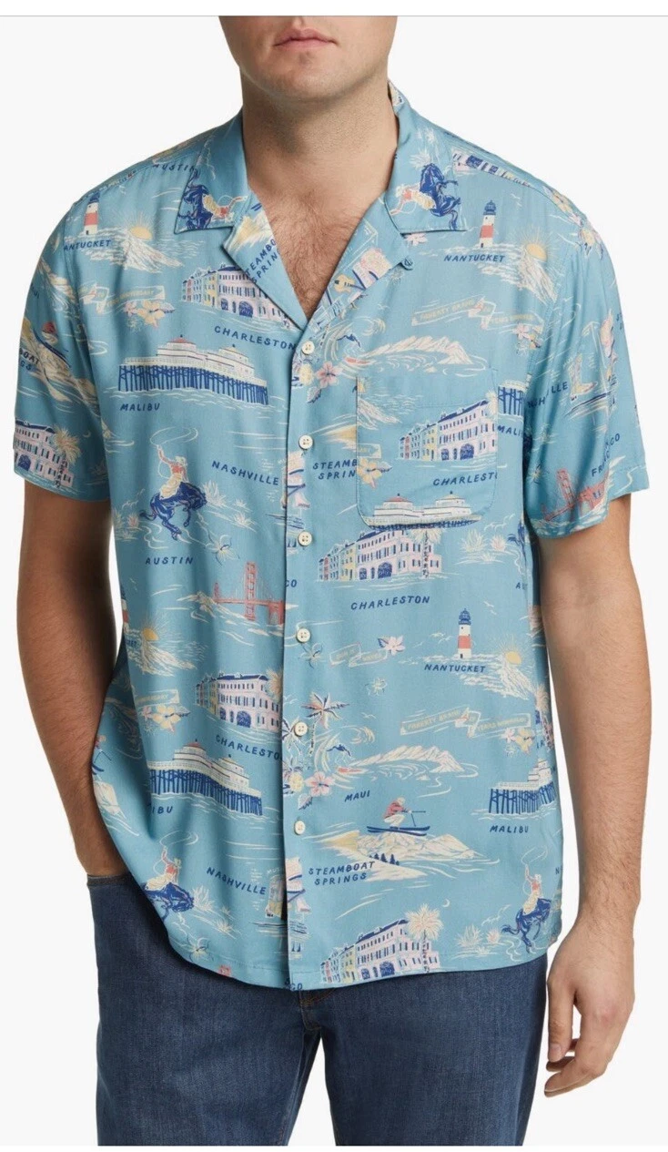 $158 Faherty Men’s Kona Short Sleeve Camp Shirt Tour Print Button-Blue-Small-New
Opens in a new wind