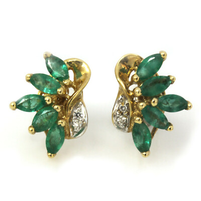 Cluster-Ohrstecker 0,9 ctw natürlicher Smaragd & Diamant 14 kt Gelbgold 12 mm