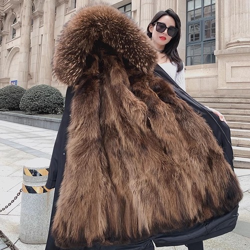 Winter Women's Genuine Raccoon Fur Collar/Liner Coats Long Parka Jackets Outdoor - Picture 9 of 40