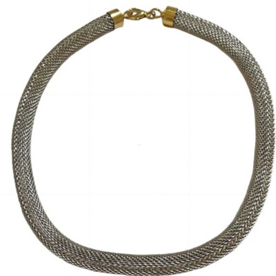 Silver Coil Snake Necklace Vintage 18'' Silver Chain Necklace Gold Tones Clasp