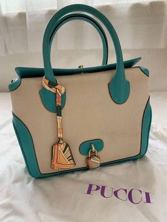 Emilio Pucci 2way Hand Crossbody Bag Women With Charm Padlock Blue