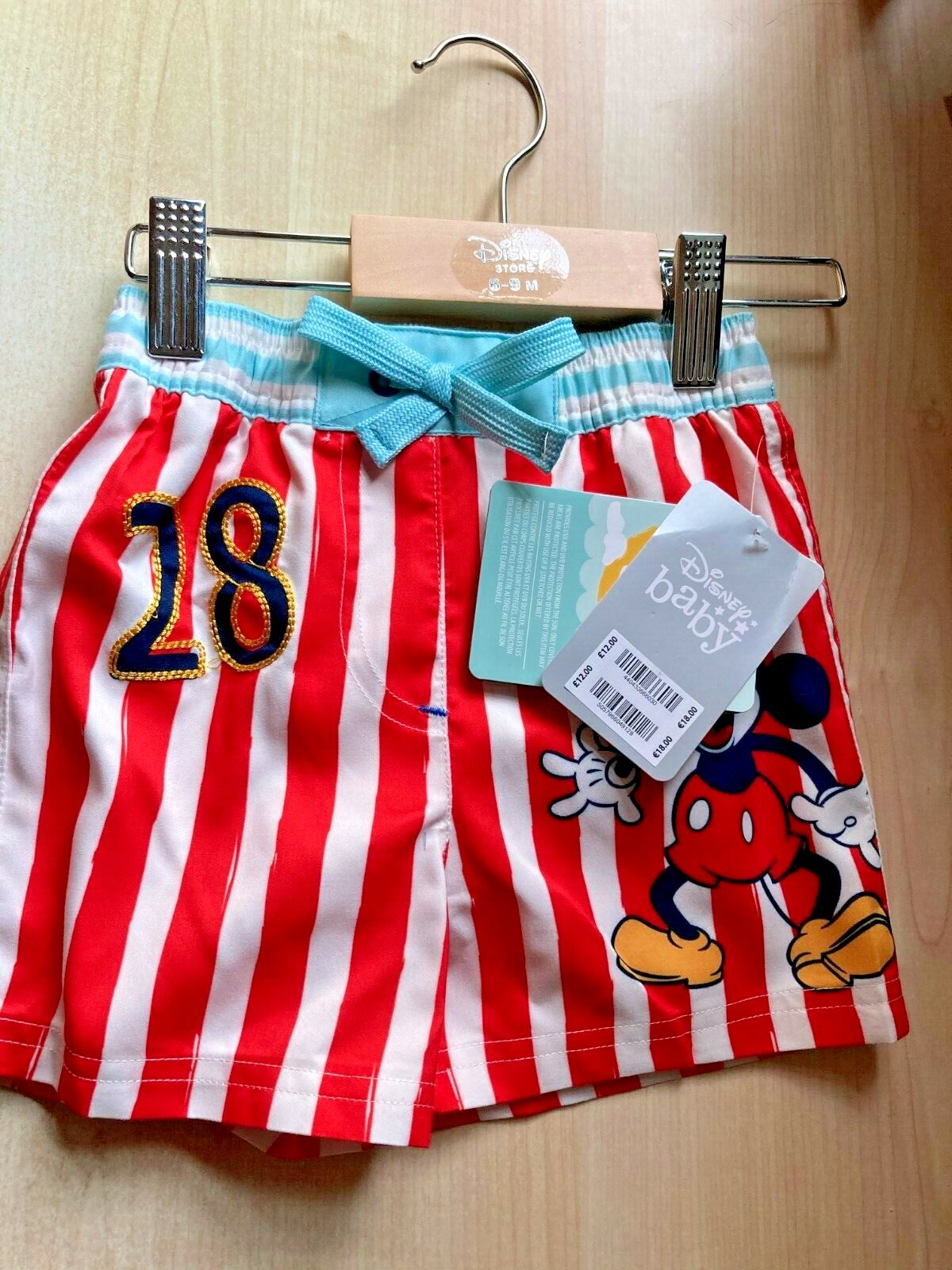 BNWT New Disney Store Mickey Mouse Baby Red Striped Swimming Trunks 6-9M to 74cm