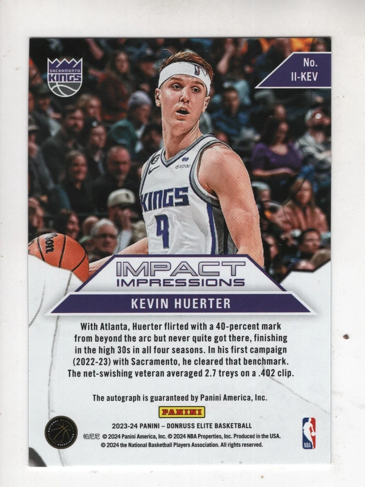 2023-24 Panini Donruss Elite Impact Impressions Kevin Huerter Autograph   II-KEV - Image 2 of 2