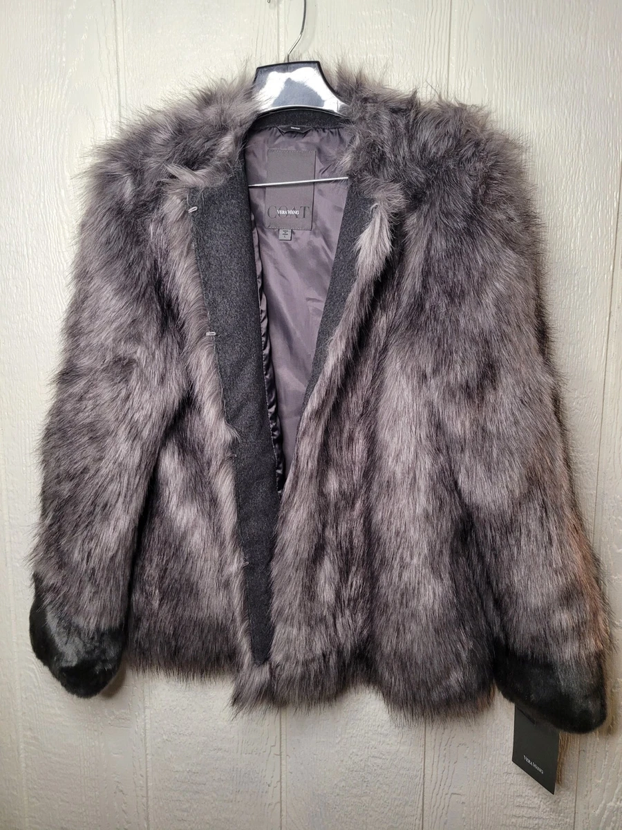 Vera Wang Scarlett Womens Ash Gray Faux Fur Coat New with tags retail $298