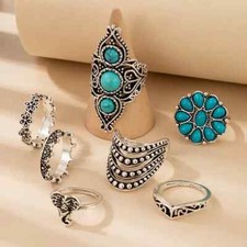 7 PC Silver-Tone Stackable Finger Knuckle Joint Midi Bohemian Ring Set New 9257