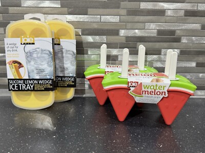 Joie Neu 2 Packungen Zitrone Keil Eiswürfelschalen & 2 Packungen Kinder Lolly Formen UVP £24