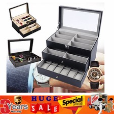9/15/24 Slots Watch Display Box Jewelry Case Lockable Leather Storage Organizer