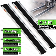 VNN 4-7FT Aluminum Adjustable Non-skid Loading Wheelchair Telescoping Track Ramp