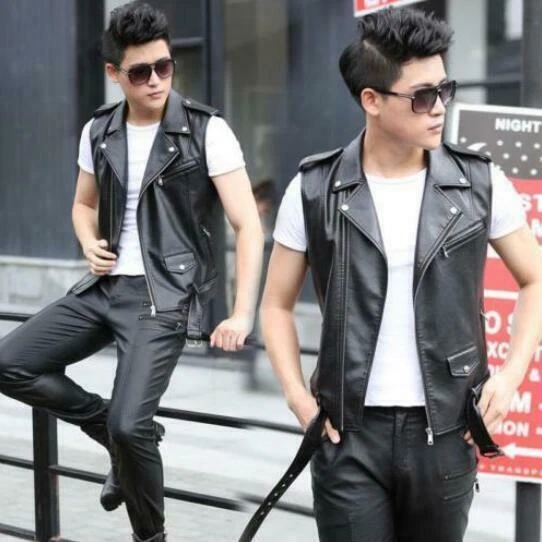 Sleeveless leather coat clearance
