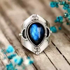 Labradorite Gemstone Handmade 925 Sterling Silver Statement Ring All Size  R84