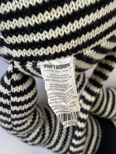 Pier 1 Imports ZEBRA Plush Stuffed Animal Knit Black White Stuffed 21" - Picture 5 of 5