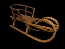 Vintage German DAVOS Oak Wood Curly Horned Sled Toboggan 39”