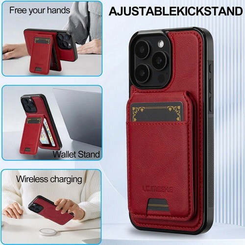 Für iPhone 16 15 14 13 12 11 XS XR 78 SE Magnet Hülle mit MagSafe Leder Wallet - Bild 51 von 78