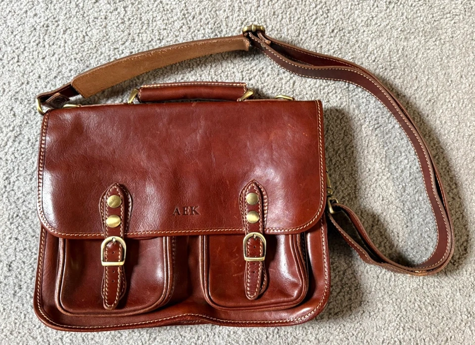 Bolso Mensajero Floto Marrón Cuero Monograma Briecase Foto 2 de 4