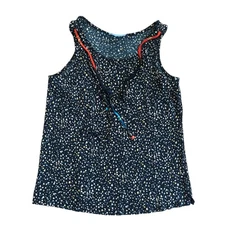 Carole Little Sleeveless Top Size Small Black Shirred Boho Beaded Tie Neck