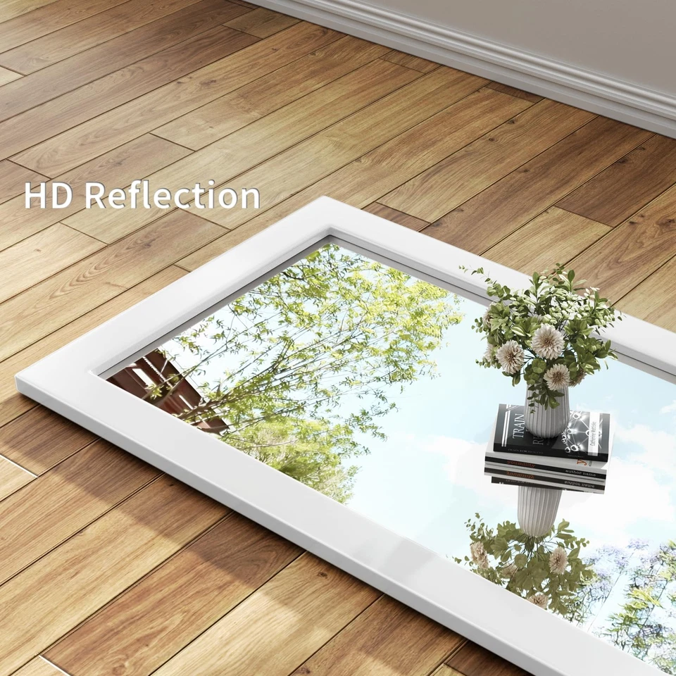 Espejo de pared rústico de 40""x30"" para baño con marco de madera blanca, espejo rectangular... Foto 4 de 4