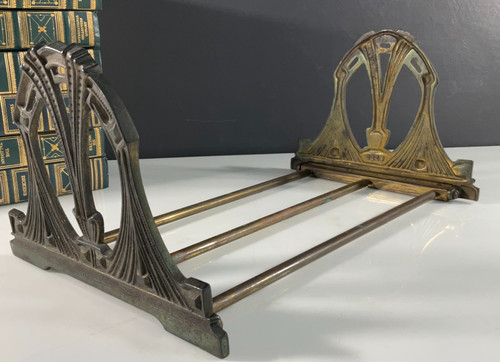 Art Nouveau Expandable Collapsible Book Rack Cast Brass by H.L. Judd Company