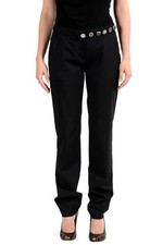 Versus by Versace Women's Black Wool Flat Front Pants US XS IT 38
