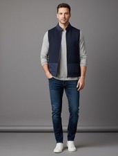 Murano Mens Slim Fit Full Zip Sleeveless Navy Blue Vest Medium