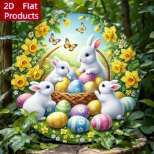 2D Metal Easter Bunny Sign Wall Art Home Farmhouse Garage Bar Garden Room Decor
