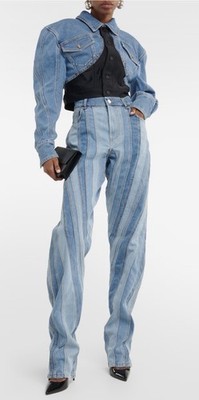#3048. NWT MUGLER x H&M Denim-paneled cropped jacket Size XL