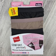 Hanes 3-Pack Panties Womens 9/2XL Period Protection Briefs Moderate Absorbent