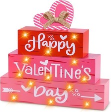 Valentines Day Decor Wooden Sign with LED Lights, Happy Valentine  S Day Light up