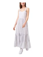 RILEY&RAE Womens Blue Tie Striped Sleeveless V Neck Maxi Shift Dress L