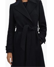 Reiss Women’s Belted Wool Hand-Finished Black Coat Size US 8 NWT Elegant Jacket