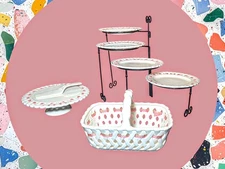 VALERIE PORTMEIRION STUDIO Plates 4 TIER Cake Stand Slicer DESSERT Basket White 