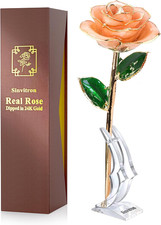 Sinvitron Gold Dipped Infinity Rose Forever Flower Decor, Resin Preserved Real R