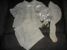 Vintage Madonna BABY BOY White Christening Baptism OUTFIT Romper w/ bonnet 24M