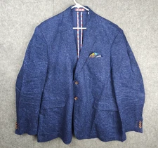 Robert Graham Blazer Jacket Men's 46R Blue 100% Linen Abstract Beautiful!
