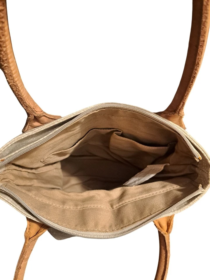 L.L. BEAN Vintage Canvas Tote Shoulder Bag Leather Straps Beige 100% Cotton - Image 4 of 4