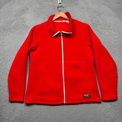 LL Bean Sweater Womens Medium Orange Fleece Jacket Full Zip Mock Neck Outdoor