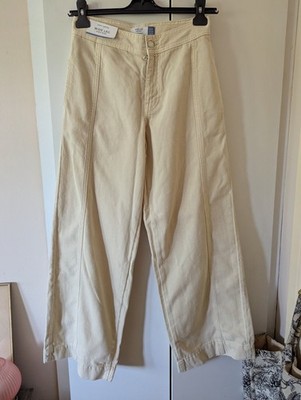 Next Petite Cream Ecru High Rise Wide Leg Trousers Jeans UK 6 Petite EU 34 BNWT