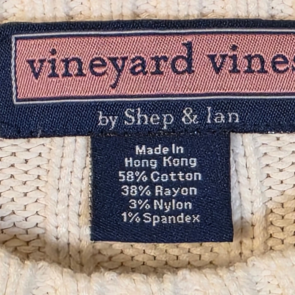 Suéter Vineyard Vines tejido con cable logotipo de ballena para mujer grande mezcla de algodón crema Foto 4 de 4